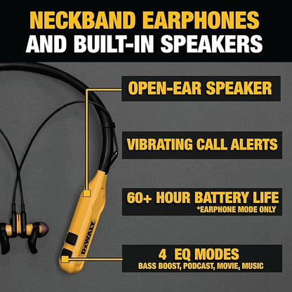 DEWALT 2-in-1 Bluetooth Neckband Headphones with Built-In Speakers