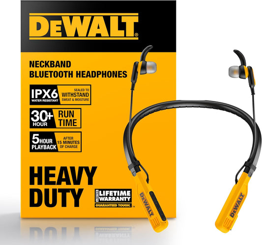 DEWALT Bluetooth Neckband Headphones – 30H Wireless Jobsite Earbuds