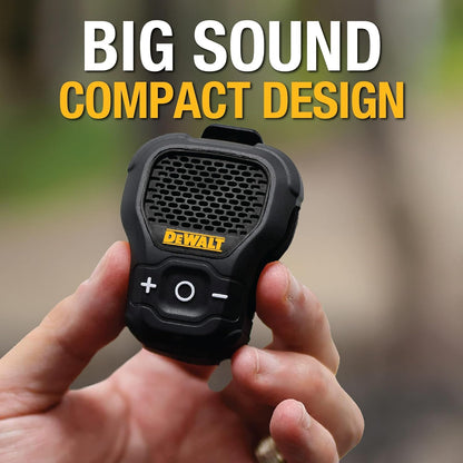 DEWALT Wearable Bluetooth Speaker – Onyx Edition Clip-On Wireless Jobsite Speaker w/Mic, Water-Repellent, Compact & Portable