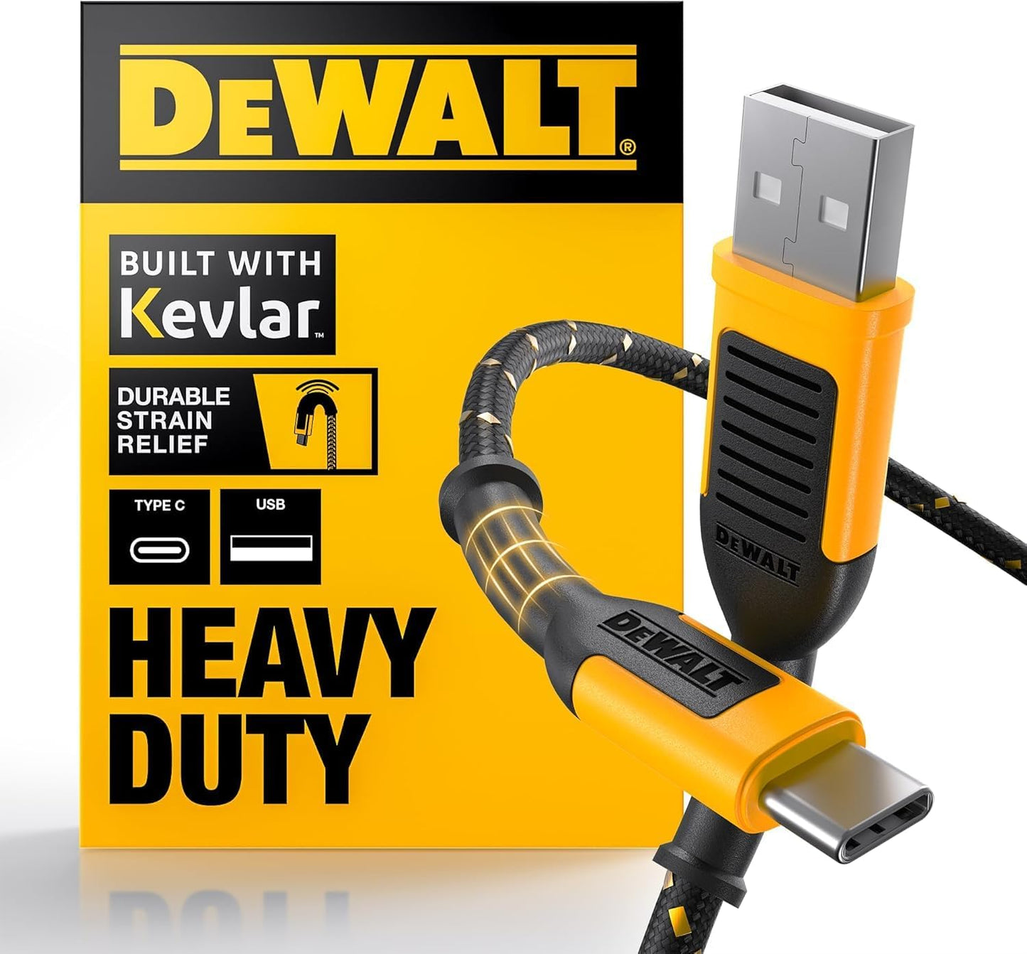 DEWALT Heavy Duty USB-A to USB-C Cable – Fast Charging Cord for iPhone, MacBook, iPad, Samsung