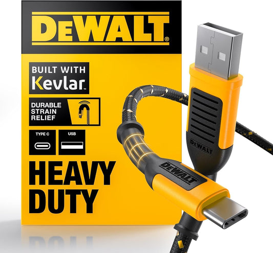 DEWALT Heavy Duty USB-A to USB-C Cable – Fast Charging Cord for iPhone, MacBook, iPad, Samsung