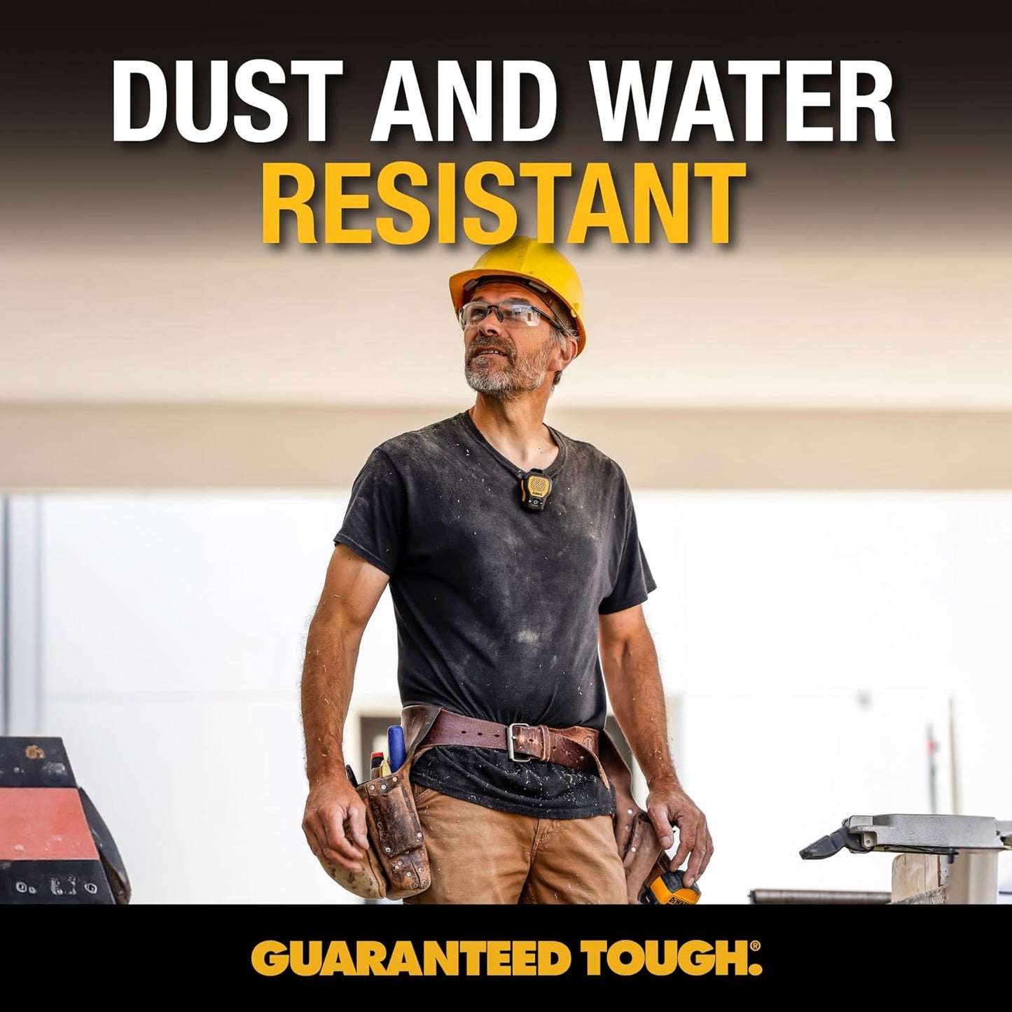 DEWALT Wearable Bluetooth Speaker – Updated Clip-On Jobsite Portable Speaker w/Mic