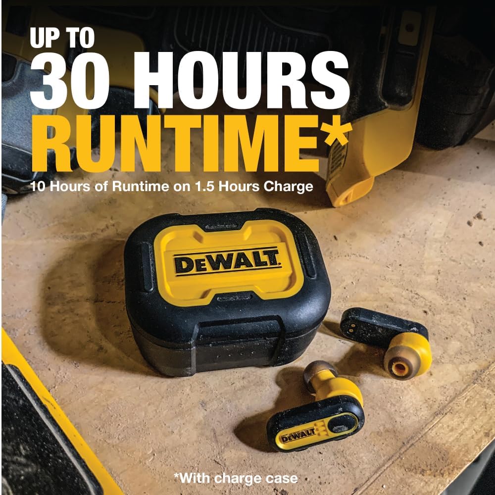 DEWALT Heavy Duty True Wireless Earbuds, 30+ Hr Battery, Jobsite Ready