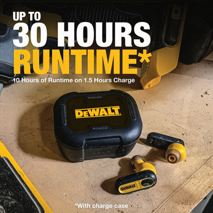 DEWALT Heavy Duty True Wireless Earbuds – Black Edition, 30+ Hr Battery, Jobsite Ready