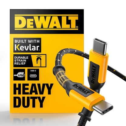 DEWALT Heavy Duty 60W USB-C Cable – Fast Charging Type-C to Type-C Jobsite Cord