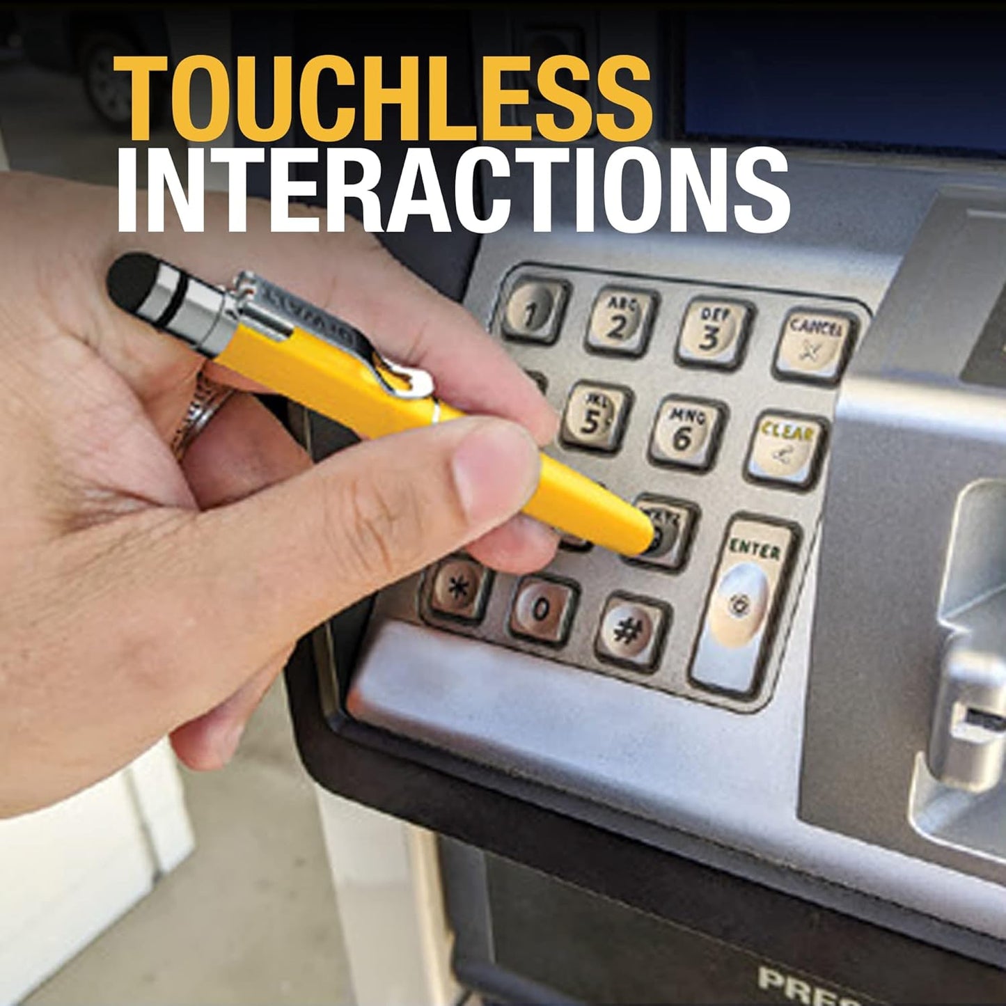 DEWALT Heavy Duty 3-in-1 Stylus Pen – Mini Pocket EDC Pen with Touchscreen Tip, Keypad Tip & Ballpoint, Extra Ink Cartridge