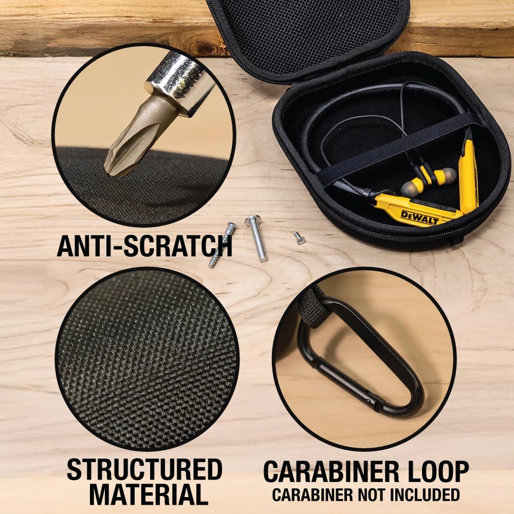 DEWALT Heavy Duty Protective Case – Neckband Earbuds Travel Storage