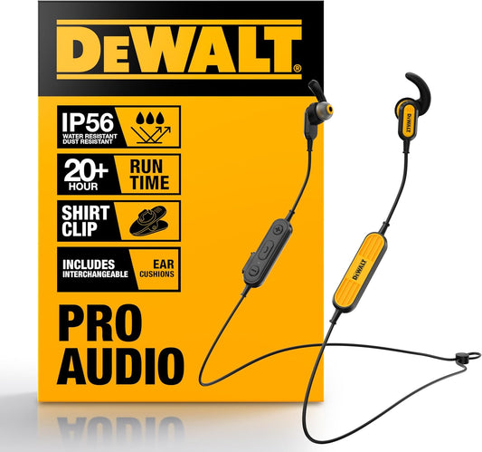 DEWALT Heavy Duty Neckband Bluetooth 5.2 Earbuds – 20H Runtime, IP56, with Mic