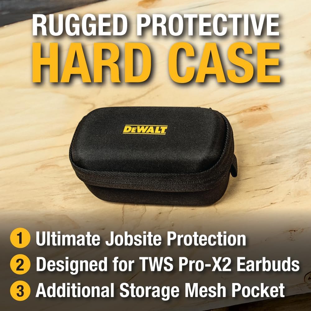 DEWALT Protective EVA Headphone Case – Compact, Shockproof & Water-Repellent for TWS ProX2 ANC Earbuds