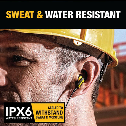 DEWALT Heavy Duty 3.5mm Wired Earphones w/Microphone – Jobsite Water-Resistant Earbuds