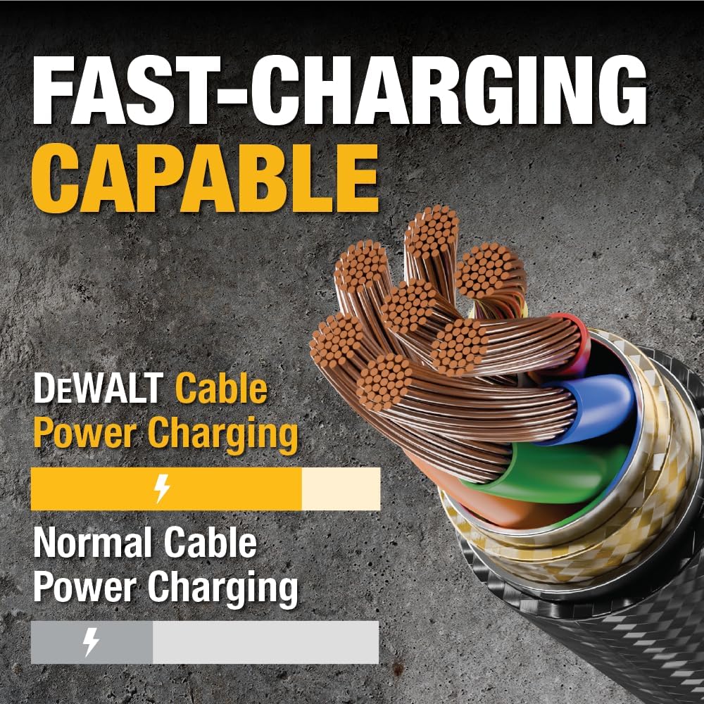 DEWALT Heavy Duty iPhone Charger Cords (2-Pack, 4ft) – MFi Certified Lightning to USB