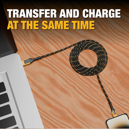 DEWALT Heavy Duty USB-A to USB-C Cable – Fast Charging Cord for iPhone, MacBook, iPad, Samsung