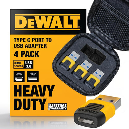 DEWALT USB-C to USB-A Adapter 4-Pack – Fast Charging & 5Gbps Data Converter