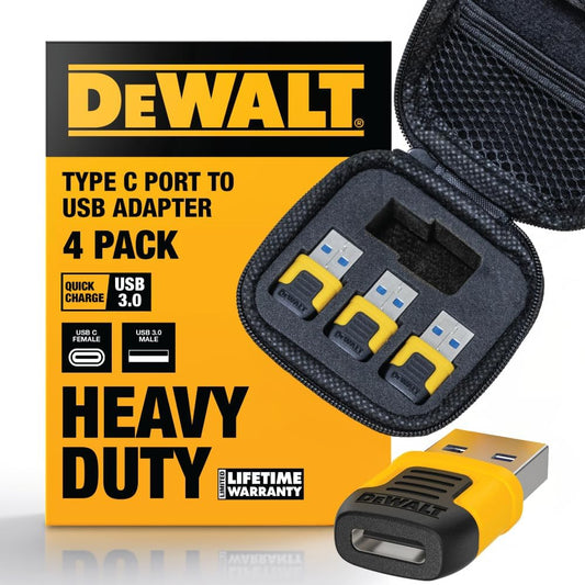 DEWALT USB-C to USB-A Adapter 4-Pack – Fast Charging & 5Gbps Data Converter