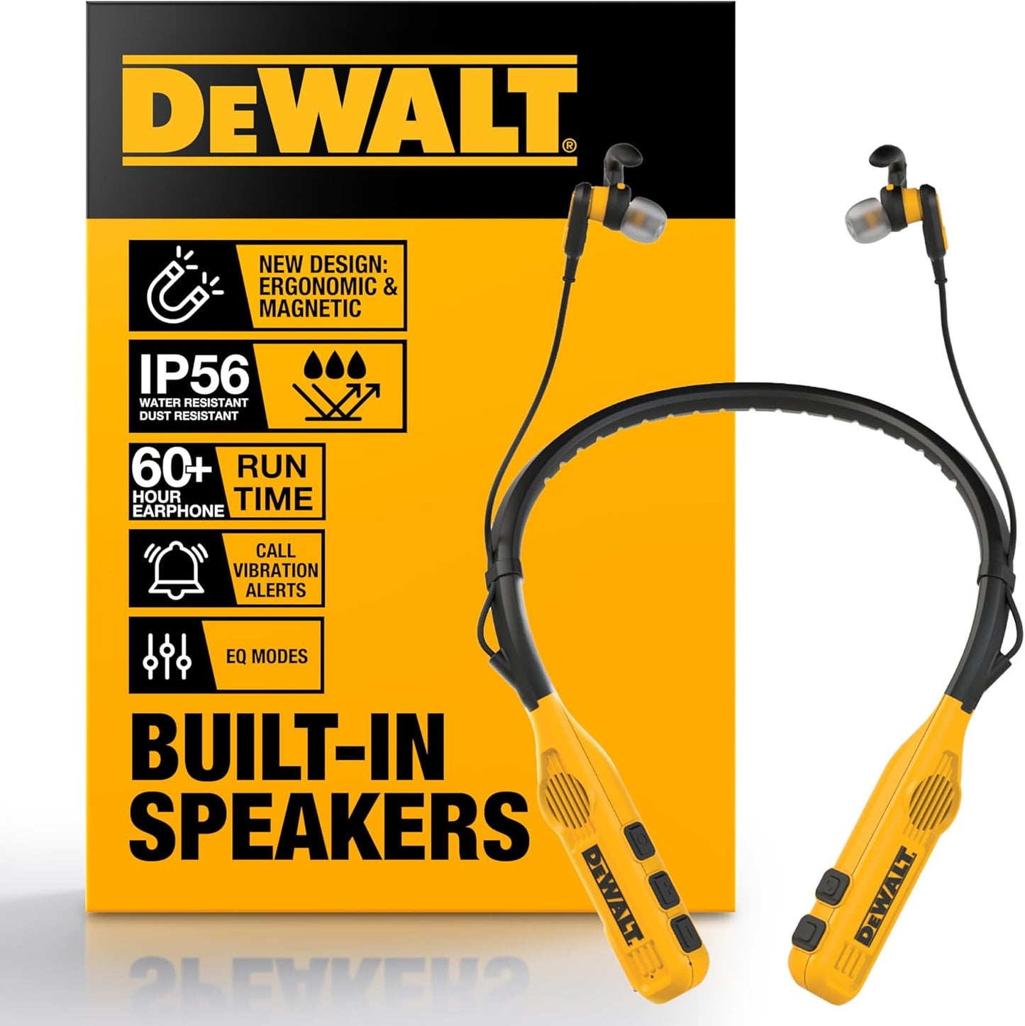 DEWALT 2-in-1 Bluetooth Neckband Headphones with Built-In Speakers