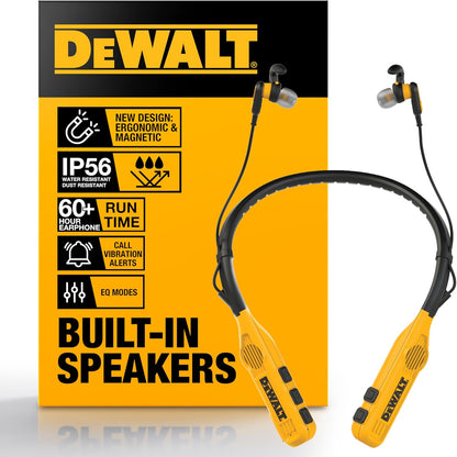 DEWALT 2-in-1 Bluetooth Neckband Headphones with Built-In Speakers