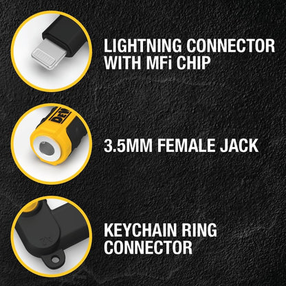 DEWALT Heavy Duty 3.5mm to Lightning Adapter – 90° L Connector, iPhone Audio Jack Converter
