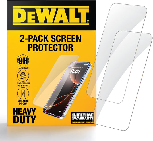 DEWALT Heavy-Duty Tempered Glass Screen Protector – 2-Pack, iPhone (Easy Install)