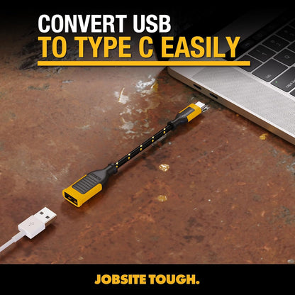 DEWALT USB-A to USB-C Adapter (2-Pack) – Heavy Duty OTG Converter for iPhone, iPad, Samsung, Apple Watch