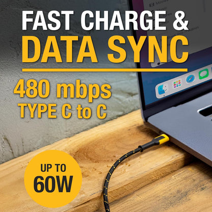 DEWALT 2-in-1 USB-C Cable (60W) – Type-C w/USB-A Adapter, Fast Charging