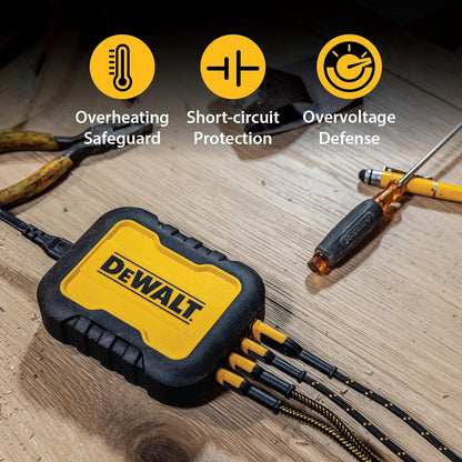 DEWALT 100W 4-Port USB-C Charger Block – Heavy Duty Fast Charger with 6FT Cord
