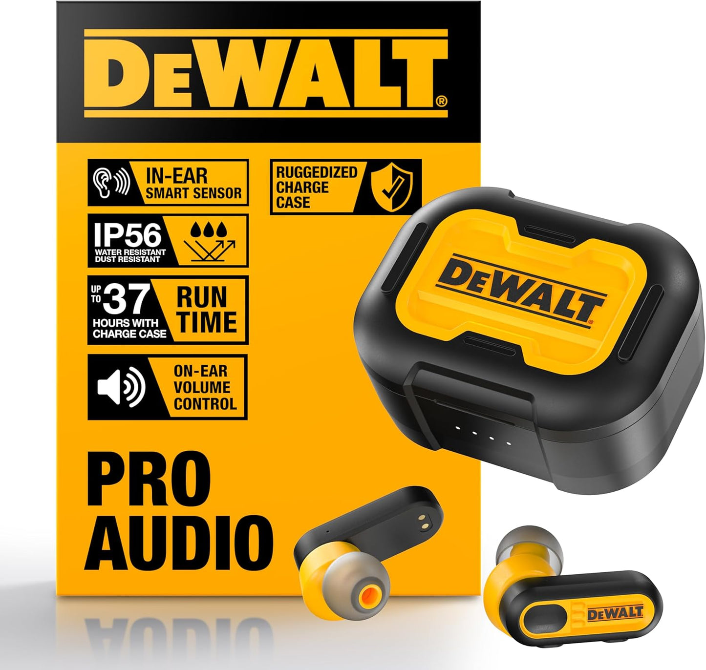 DEWALT Heavy Duty True Wireless Earbuds, 30+ Hr Battery, Jobsite Ready