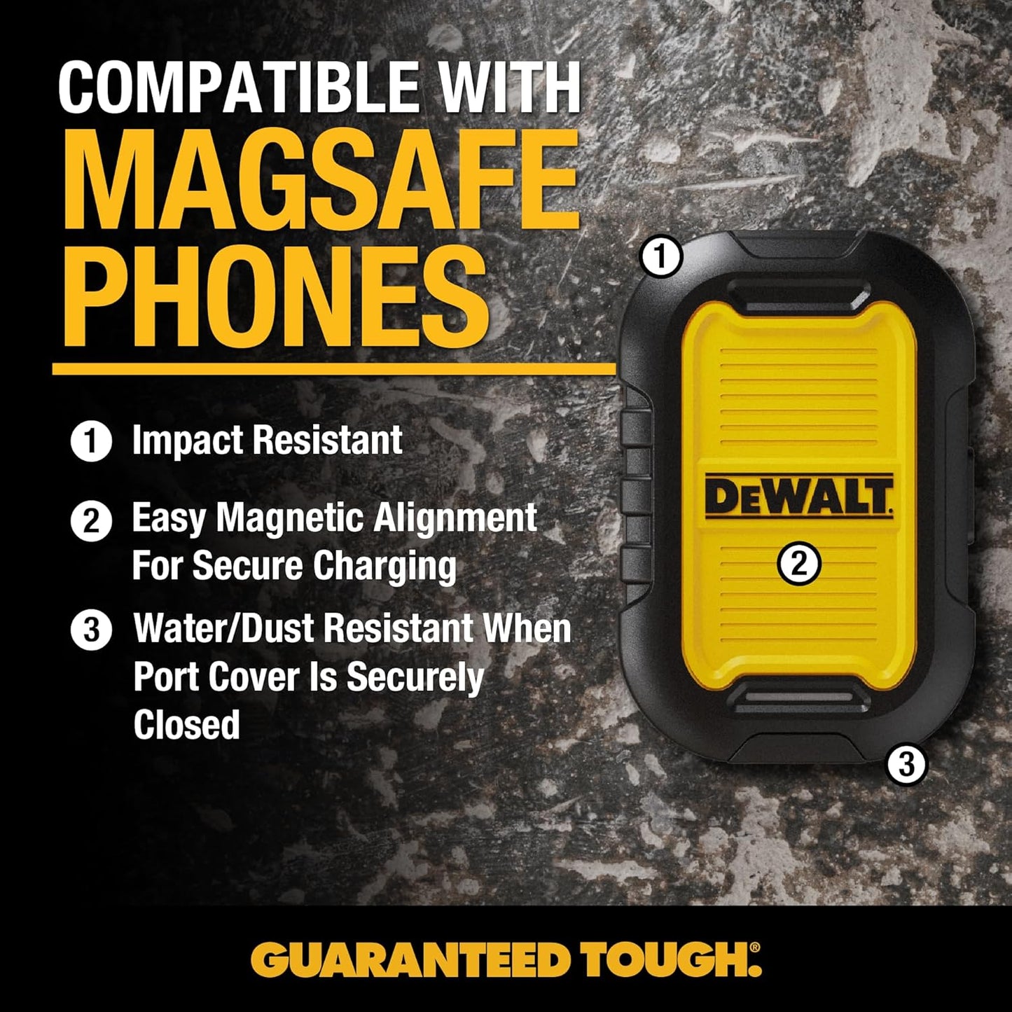 DEWALT 5,000mAh Magnetic Power Bank – Rugged Wireless Fast Charger w/USB-C Cable