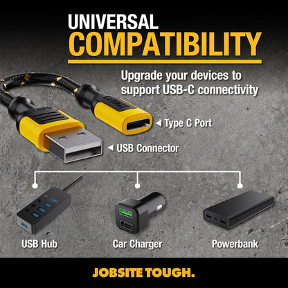 DEWALT Heavy Duty USB to USB-C Adapter (2-Pack) – USBC Female to USB-A Male OTG Converter