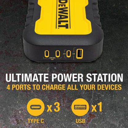 DEWALT 100W 4-Port USB-C Charger Block – Heavy Duty Fast Charger with 6FT Cord
