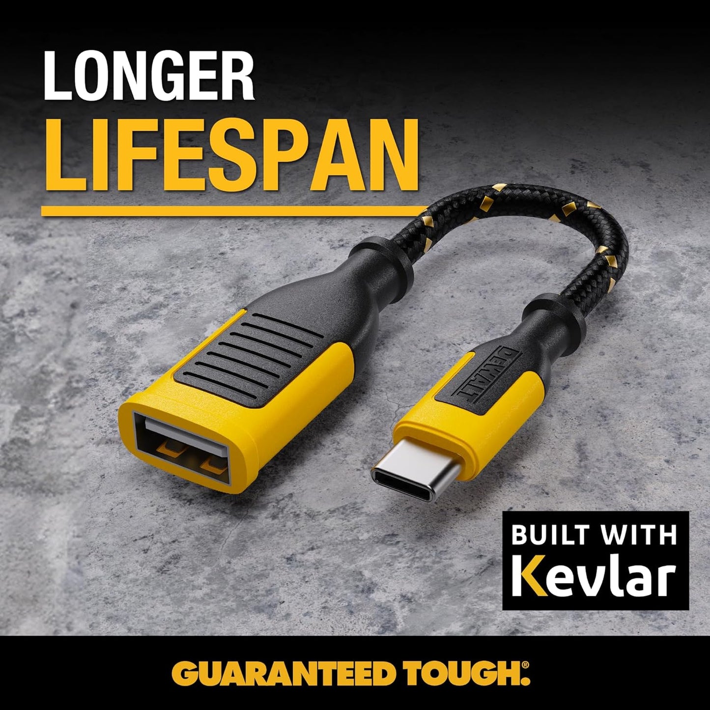 DEWALT USB-A to USB-C Adapter (2-Pack) – Heavy Duty OTG Converter for iPhone, iPad, Samsung, Apple Watch