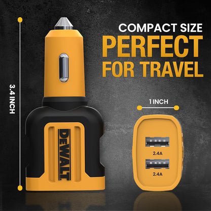 DEWALT Heavy Duty 24W USB Car Charger – Fast Dual-Port Adapter