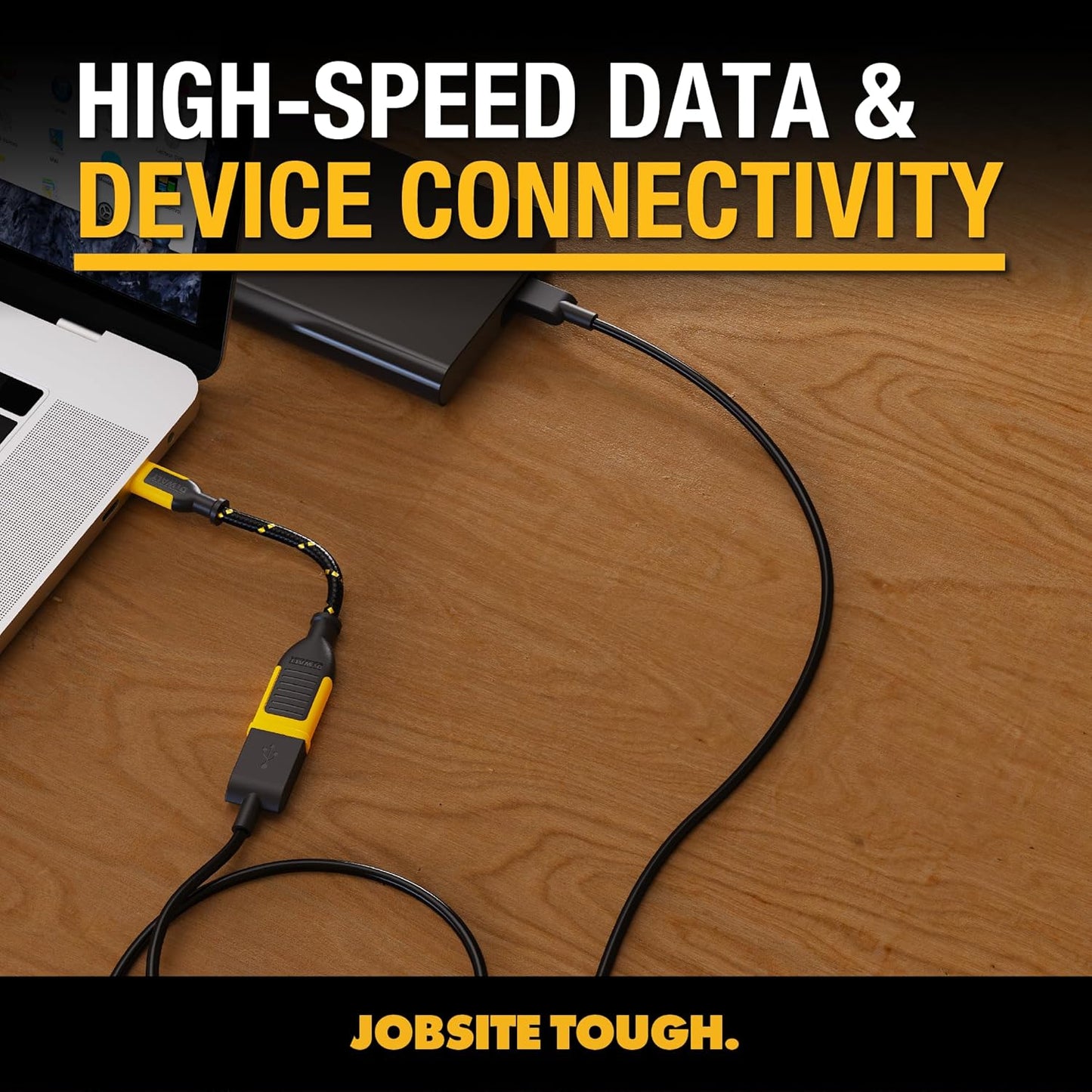 DEWALT USB-A to USB-C Adapter (2-Pack) – Heavy Duty OTG Converter for iPhone, iPad, Samsung, Apple Watch