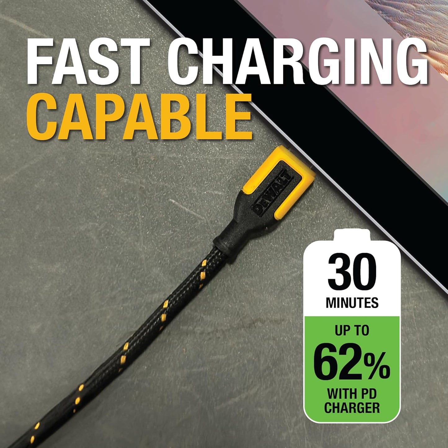 DEWALT Heavy Duty USB-C to USB-C Short Cable (2-Pack, 6in) – 60W PD Fast Charging Cord