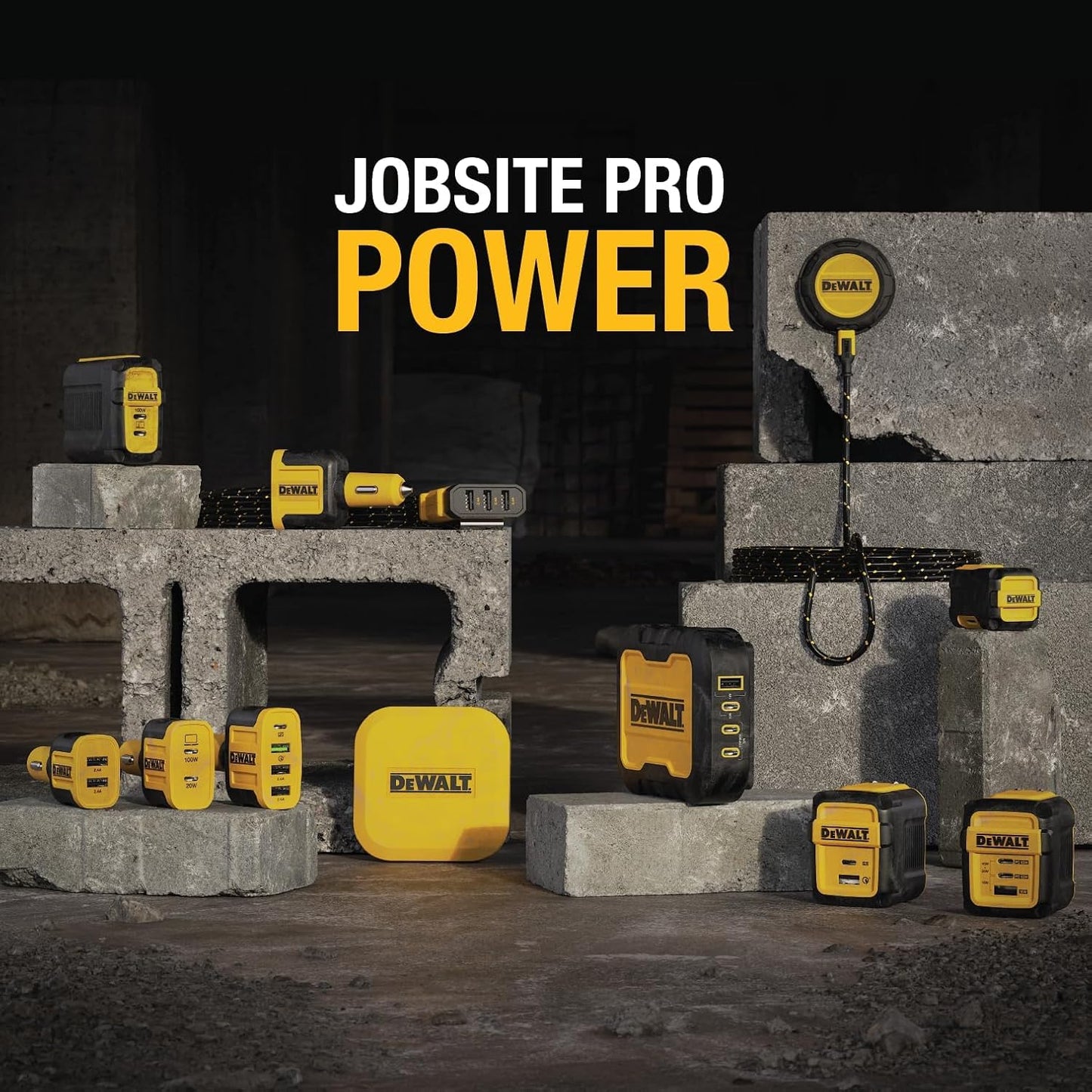 DEWALT 100W 4-Port USB-C Charger Block – Heavy Duty Fast Charger with 6FT Cord