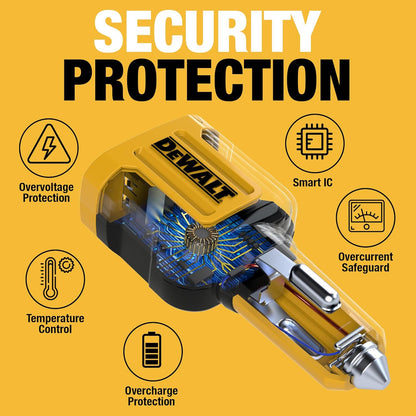 DEWALT Heavy Duty 120W USB-C Car Charger – Dual PD 3.0 PPS Fast Adapter