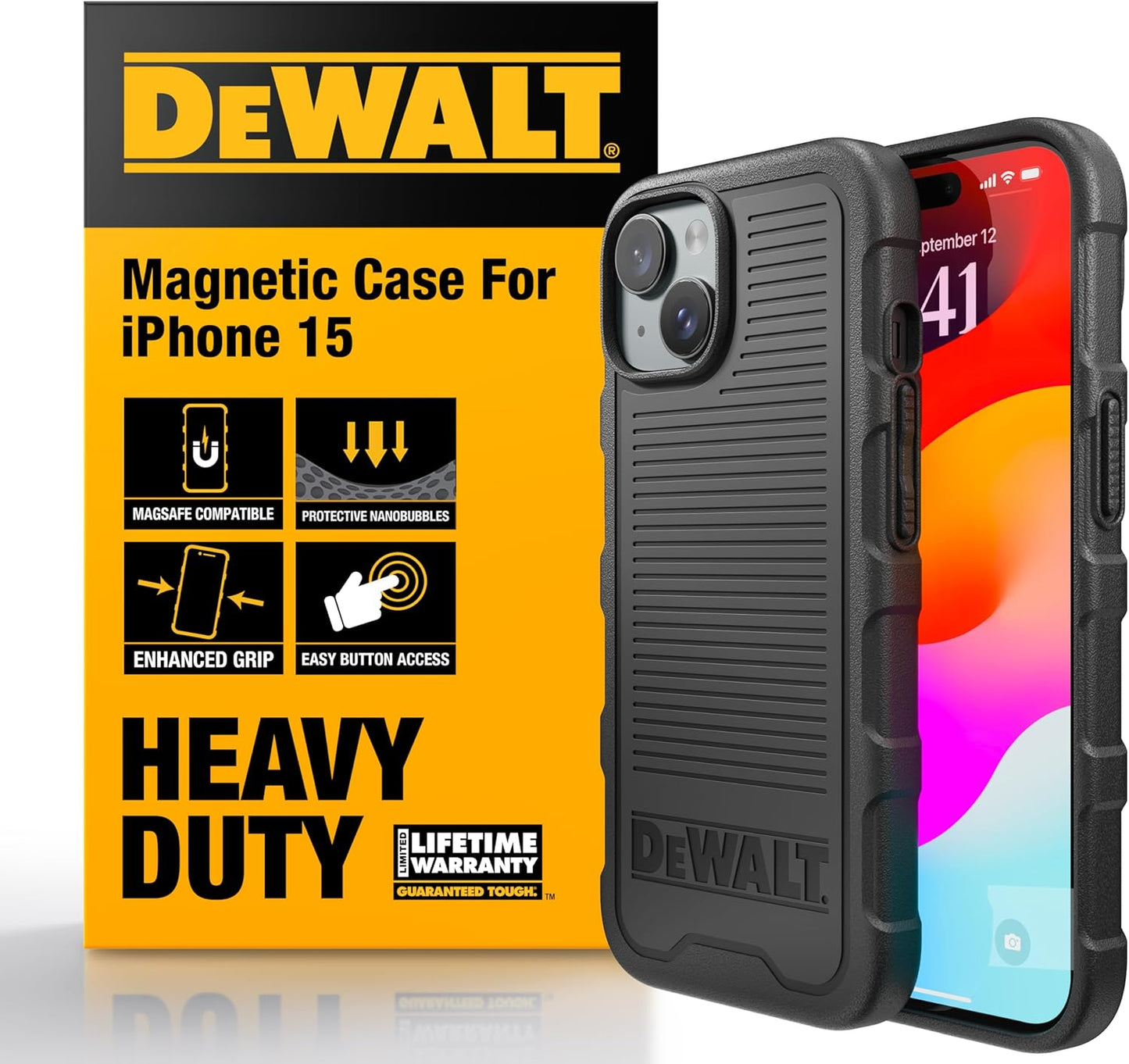 DEWALT Heavy-Duty iPhone MagSafe Case – Shockproof, Drop-Resistant, Matte Black