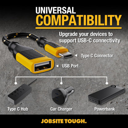 DEWALT USB-A to USB-C Adapter (2-Pack) – Heavy Duty OTG Converter for iPhone, iPad, Samsung, Apple Watch