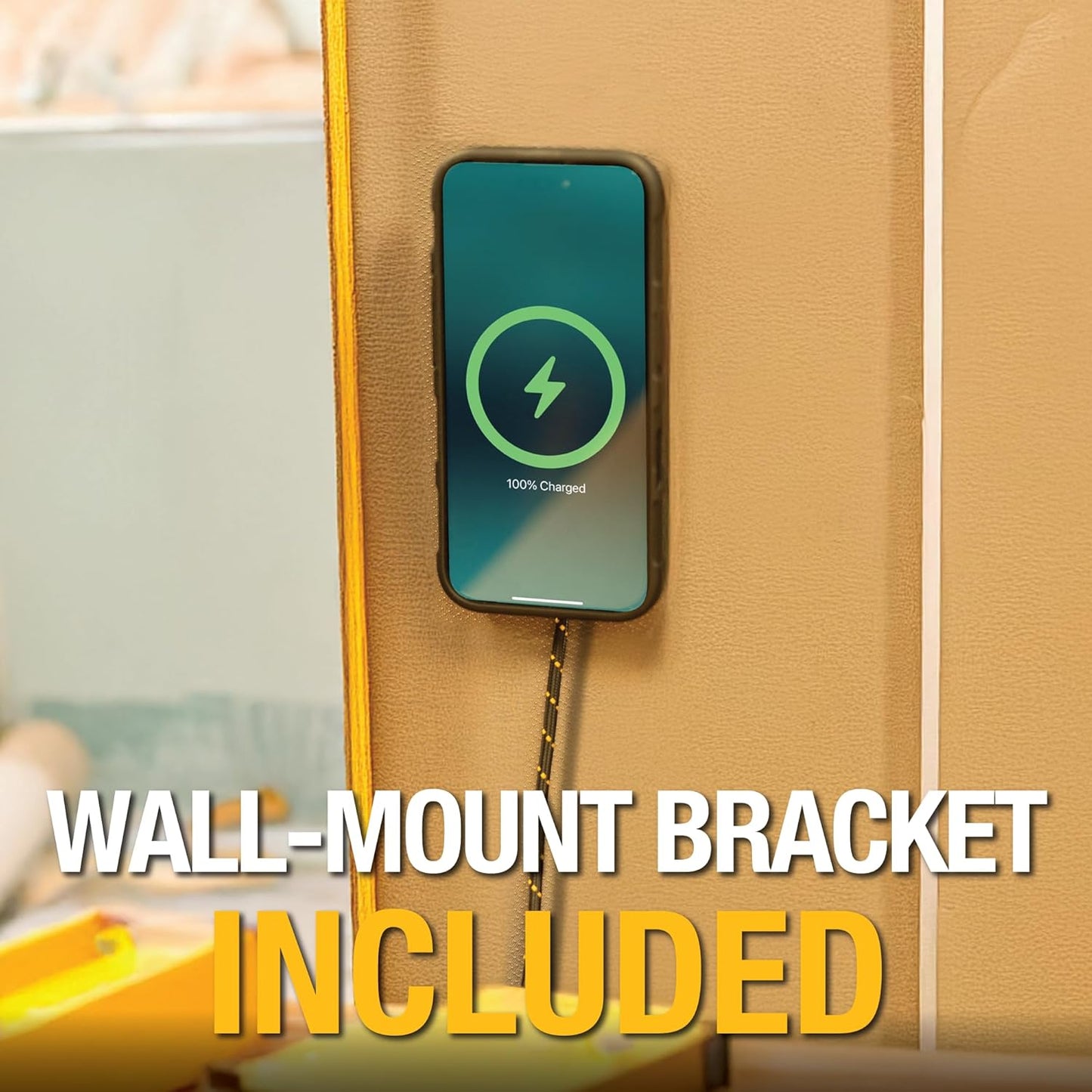 DEWALT Heavy Duty 15W Wireless Charger Pad – MagSafe Compatible iPhone Charger w/Wall Mount