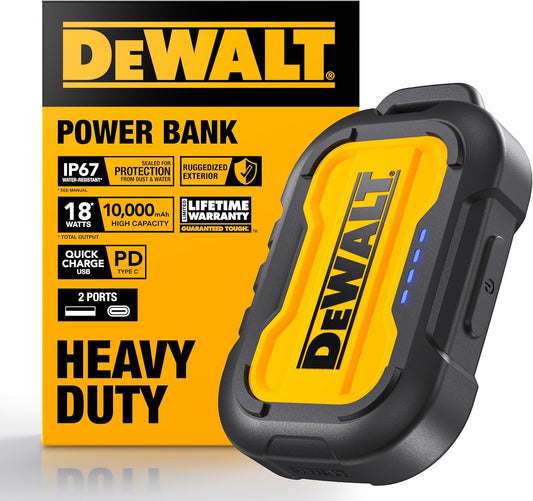DEWALT Heavy Duty 10,000mAh Portable Power Bank – USB-C Fast Charging Battery Pack