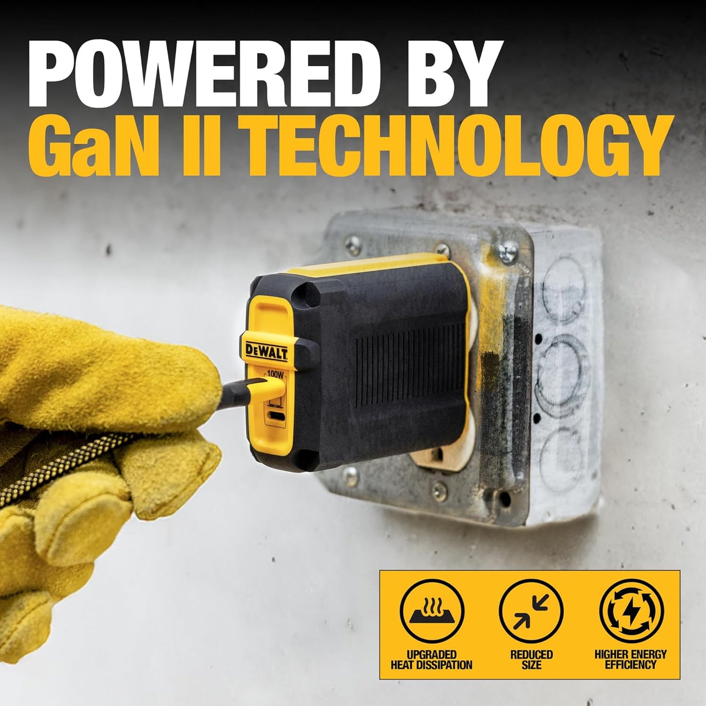 DEWALT Heavy Duty 100W USB-C GaN Wall Charger – Dual Port Fast PD Charger Block