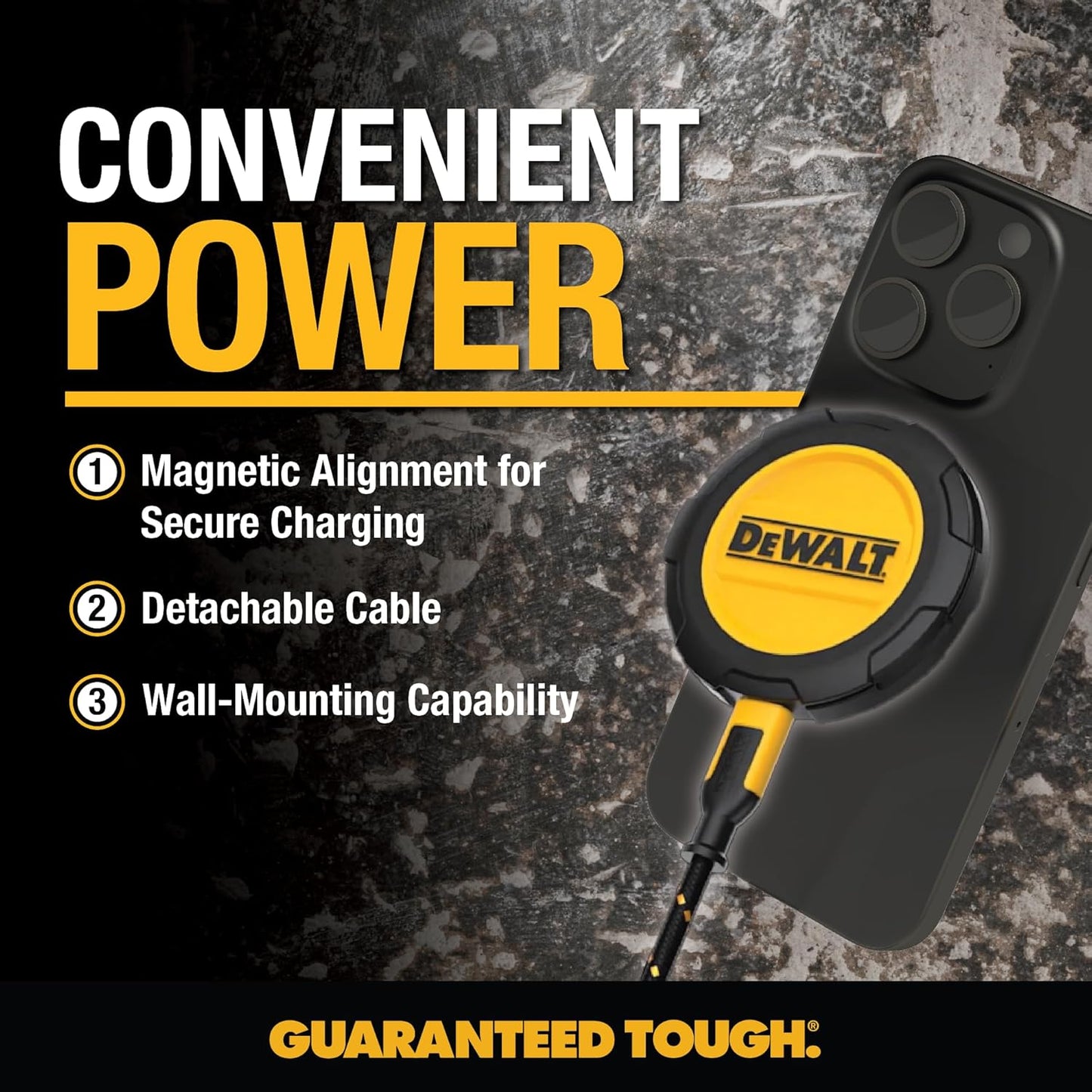 DEWALT Heavy Duty 15W Wireless Charger Pad – MagSafe Compatible iPhone Charger w/Wall Mount