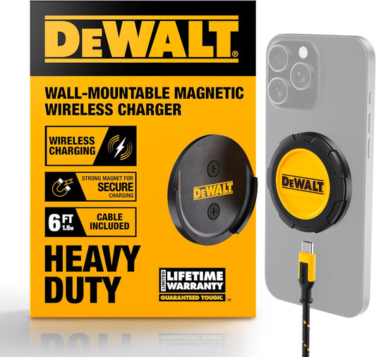 DEWALT Heavy Duty 15W Wireless Charger Pad – MagSafe Compatible iPhone Charger w/Wall Mount