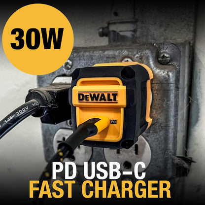 DEWALT Heavy Duty 30W USB-C Wall Charger – Fast PD Charger Block w/Foldable Plug