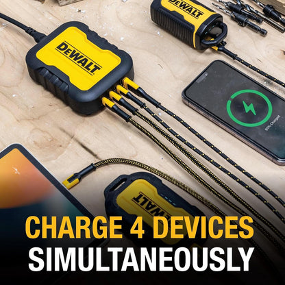 DEWALT 100W 4-Port USB-C Charger Block – Heavy Duty Fast Charger with 6FT Cord