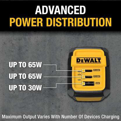 DEWALT Heavy Duty 65W USB-C GaN Wall Charger – 3-Port Fast PD Compact Adapter