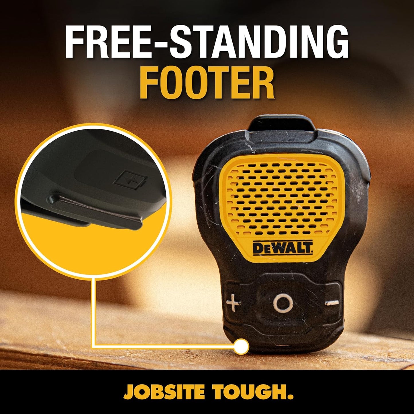 DEWALT Wearable Bluetooth Speaker – Updated Clip-On Jobsite Portable Speaker w/Mic