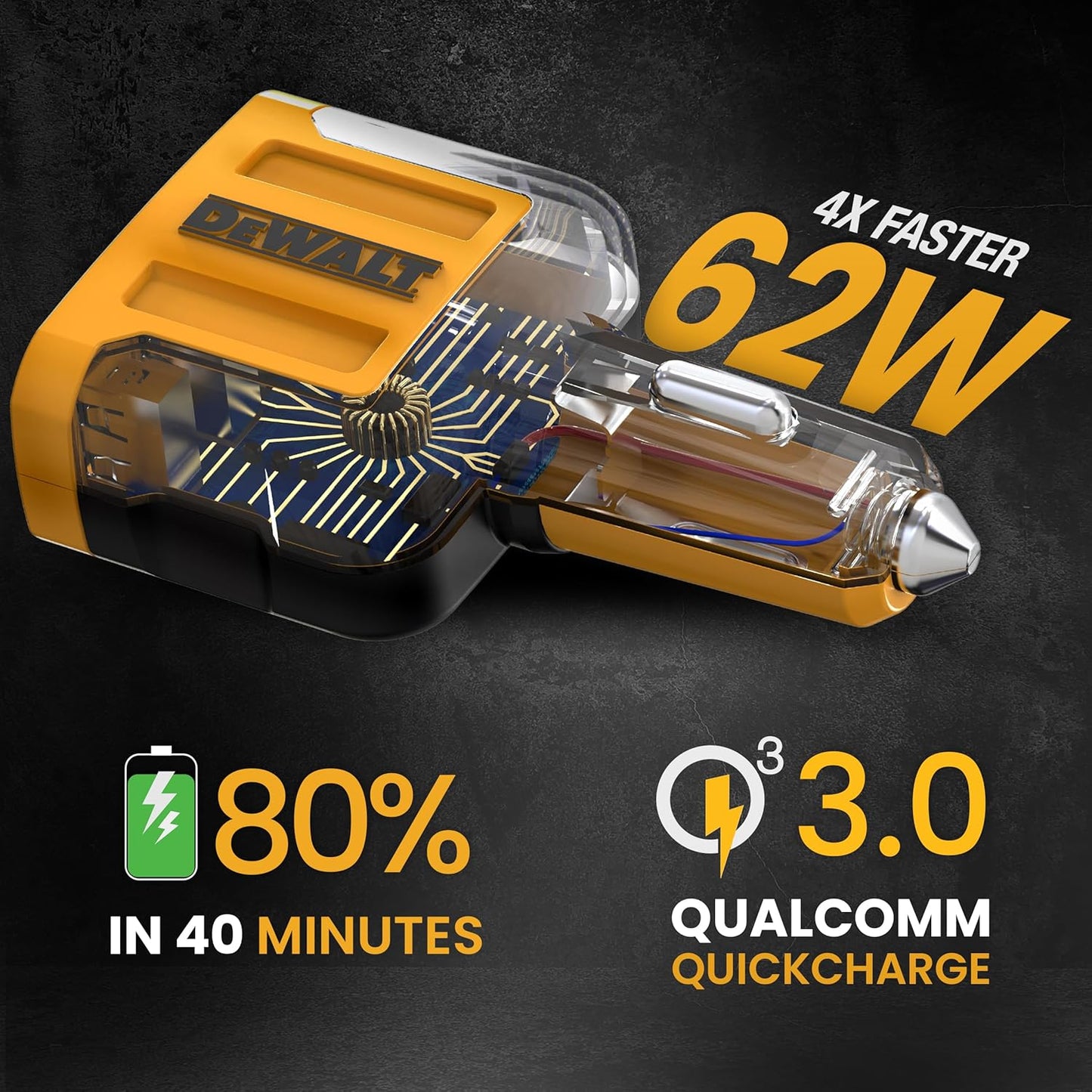 DEWALT Heavy Duty 4-Port USB-C Car Charger – 60W PD Multiport Adapter