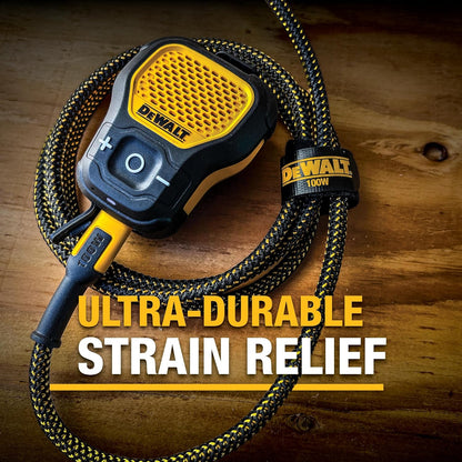 DEWALT Heavy Duty 100W USB-C Cable – PD Fast Charging Type-C to Type-C Jobsite Cord