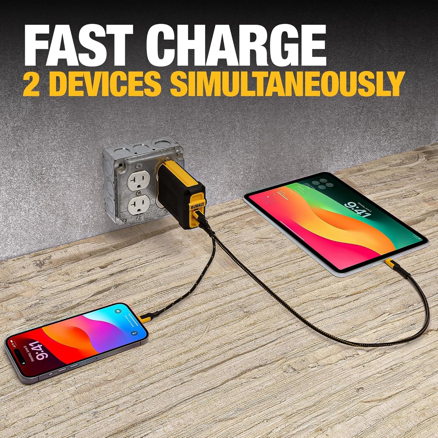 DEWALT Heavy Duty 100W USB-C GaN Wall Charger – Dual Port Fast PD Charger Block