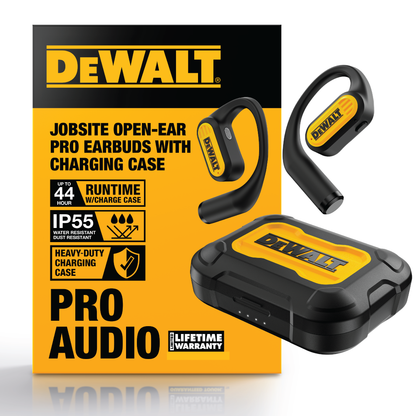 DEWALT Heavy Duty Open Ear Bluetooth Earbuds – 44Hr Runtime, Jobsite Safe Wireless